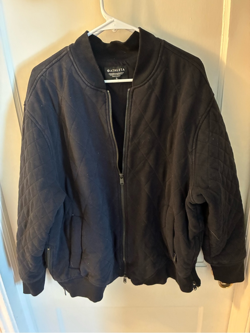 Athleta Black Quilted Bomber Jacket